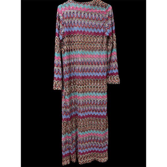 Casting Med Boho Hippie  Crochet Maxi Length Duster Cardigan Pocket Colorful - Picture 2 of 8